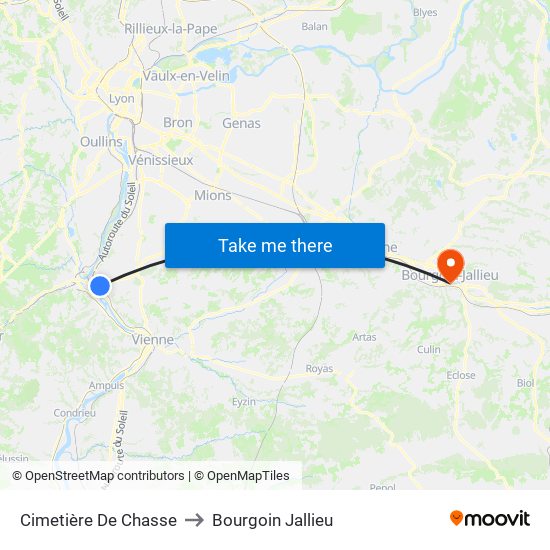 Cimetière De Chasse to Bourgoin Jallieu map