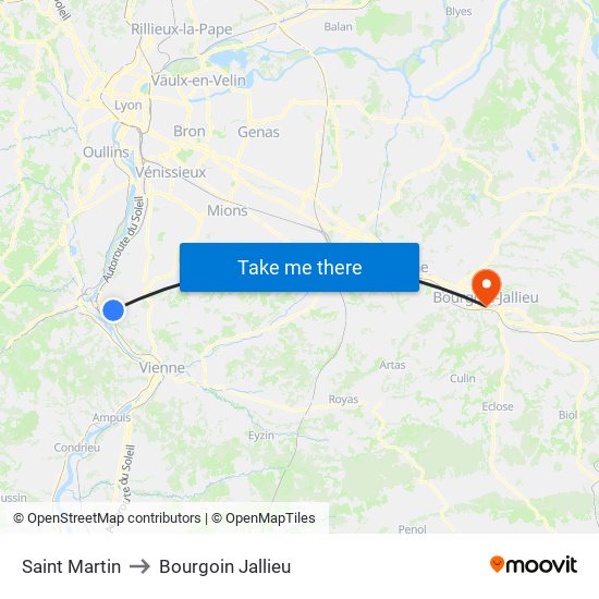 Saint Martin to Bourgoin Jallieu map