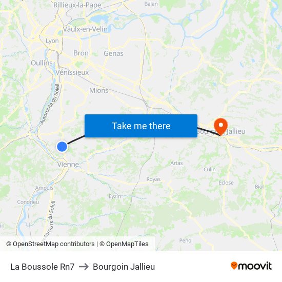 La Boussole Rn7 to Bourgoin Jallieu map