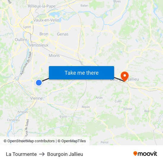 La Tourmente to Bourgoin Jallieu map