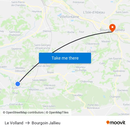 Le Volland to Bourgoin Jallieu map