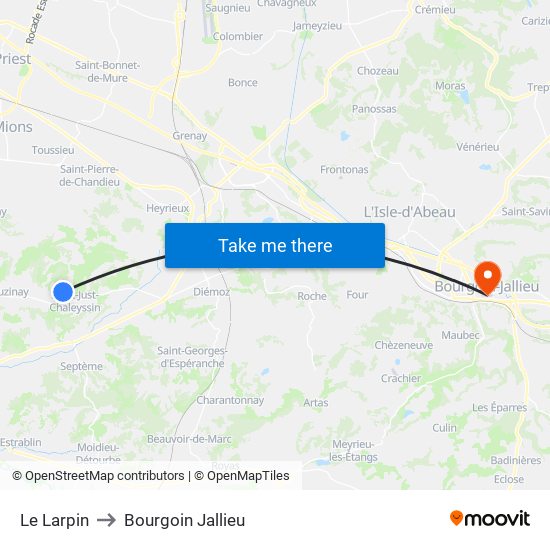 Le Larpin to Bourgoin Jallieu map