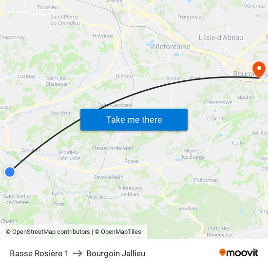 Basse Rosière 1 to Bourgoin Jallieu map