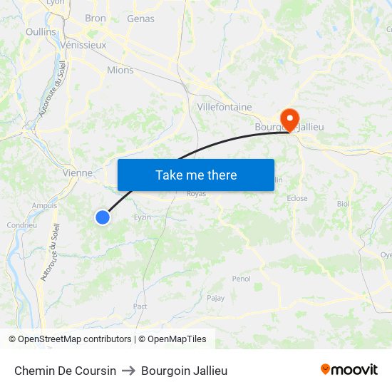 Chemin De Coursin to Bourgoin Jallieu map