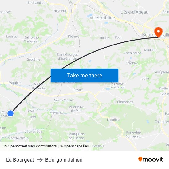 La Bourgeat to Bourgoin Jallieu map
