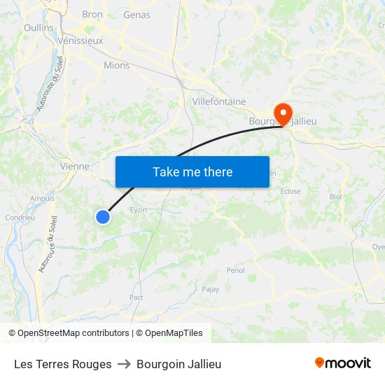 Les Terres Rouges to Bourgoin Jallieu map