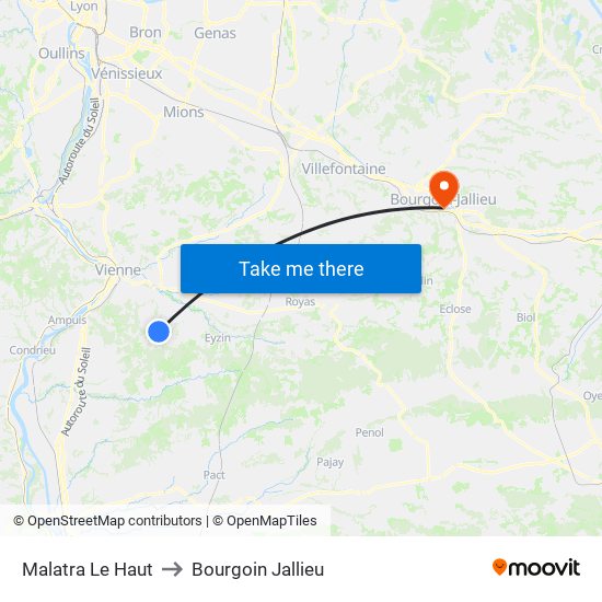 Malatra Le Haut to Bourgoin Jallieu map