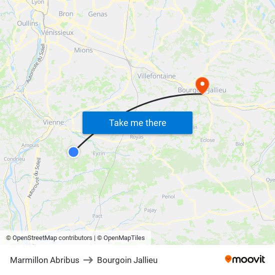 Marmillon Abribus to Bourgoin Jallieu map