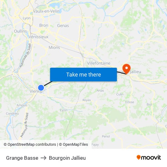 Grange Basse to Bourgoin Jallieu map