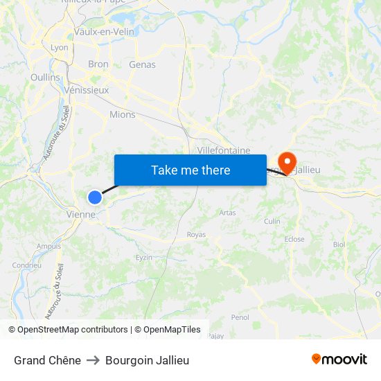 Grand Chêne to Bourgoin Jallieu map