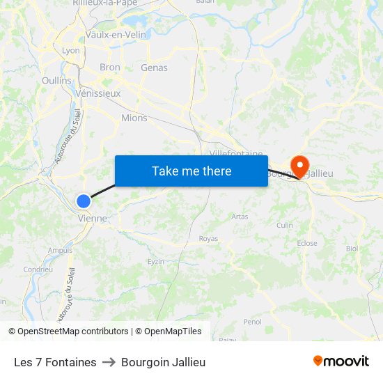 Les 7 Fontaines to Bourgoin Jallieu map