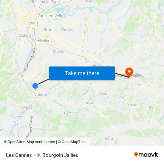 Les Cannes to Bourgoin Jallieu map