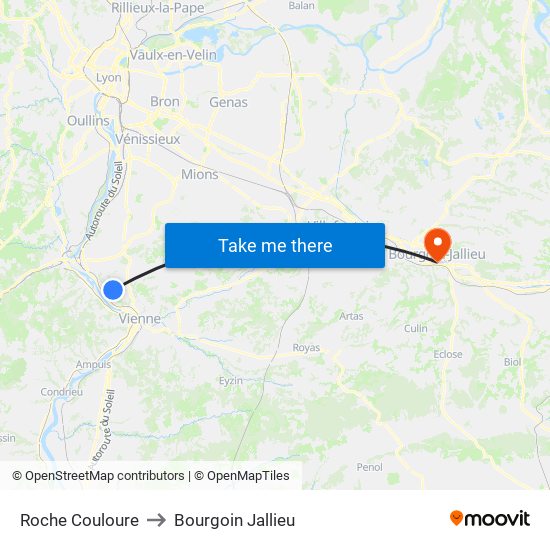 Roche Couloure to Bourgoin Jallieu map