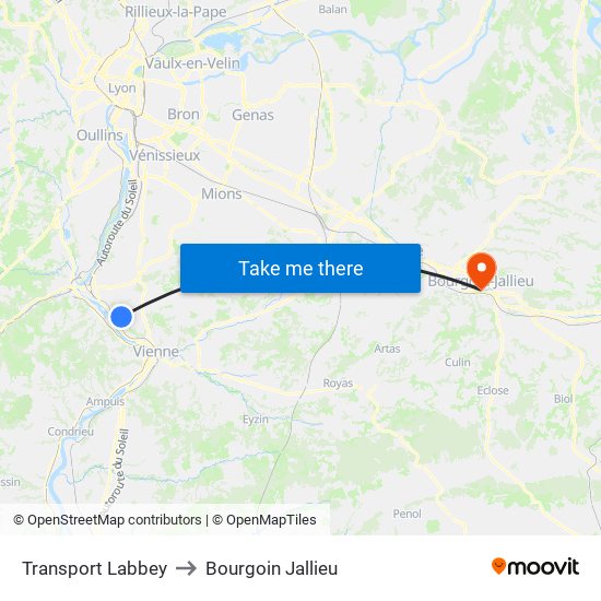 Transport Labbey to Bourgoin Jallieu map