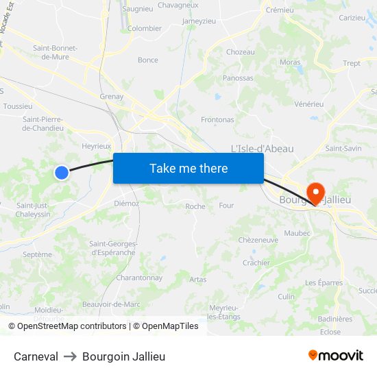 Carneval to Bourgoin Jallieu map