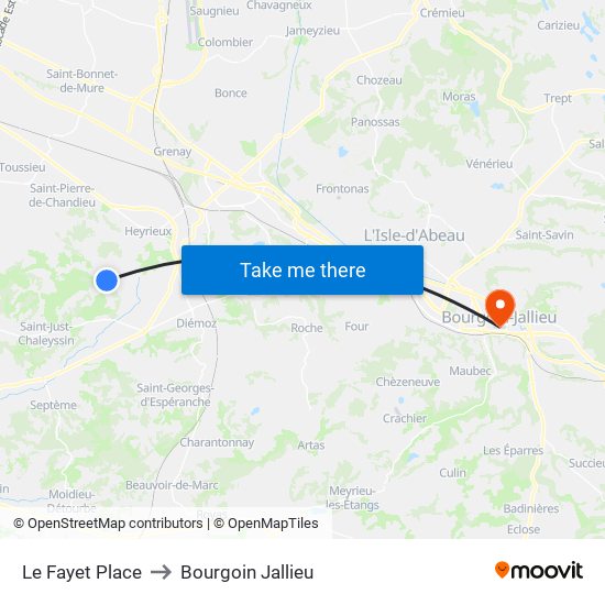 Le Fayet Place to Bourgoin Jallieu map