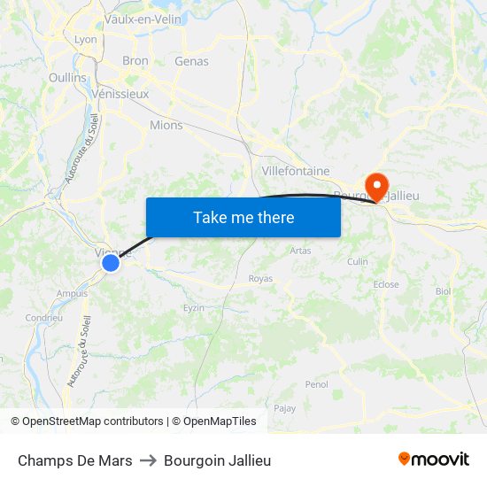 Champs De Mars to Bourgoin Jallieu map