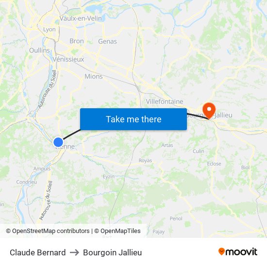 Claude Bernard to Bourgoin Jallieu map