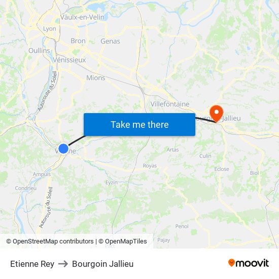 Etienne Rey to Bourgoin Jallieu map