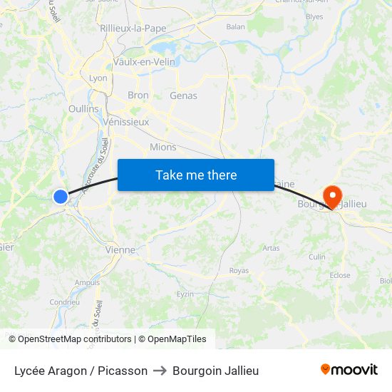 Lycée Aragon / Picasson to Bourgoin Jallieu map