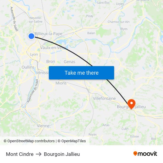 Mont Cindre to Bourgoin Jallieu map