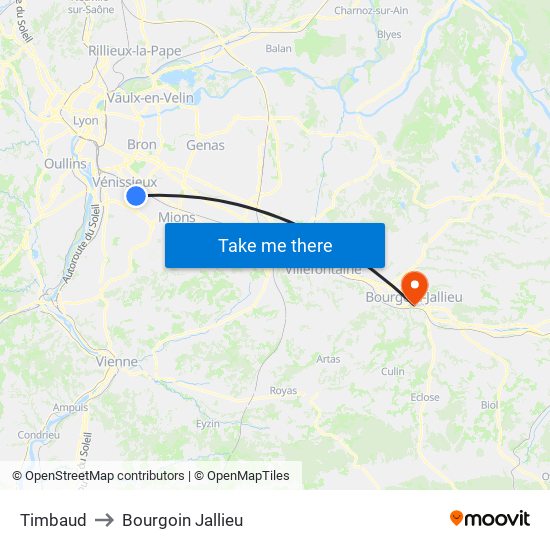 Timbaud to Bourgoin Jallieu map