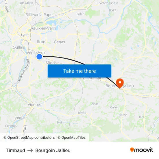 Timbaud to Bourgoin Jallieu map
