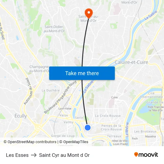 Les Esses to Saint Cyr au Mont d Or map