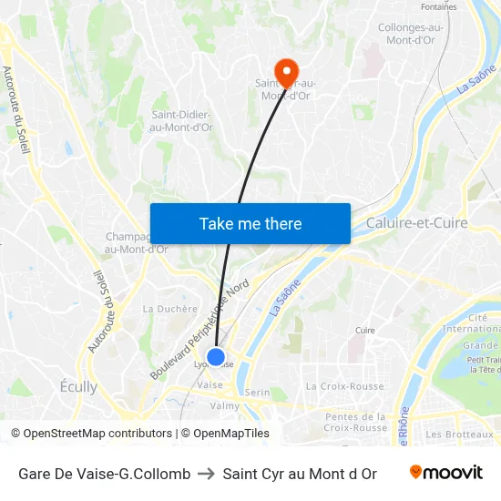 Gare De Vaise-G.Collomb to Saint Cyr au Mont d Or map