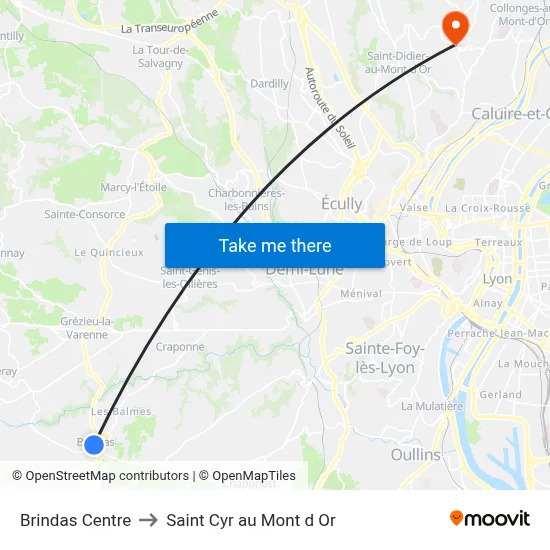 Brindas Centre to Saint Cyr au Mont d Or map