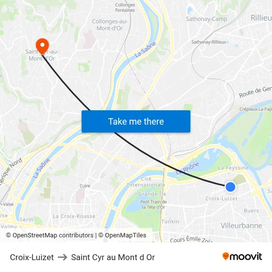 Croix-Luizet to Saint Cyr au Mont d Or map