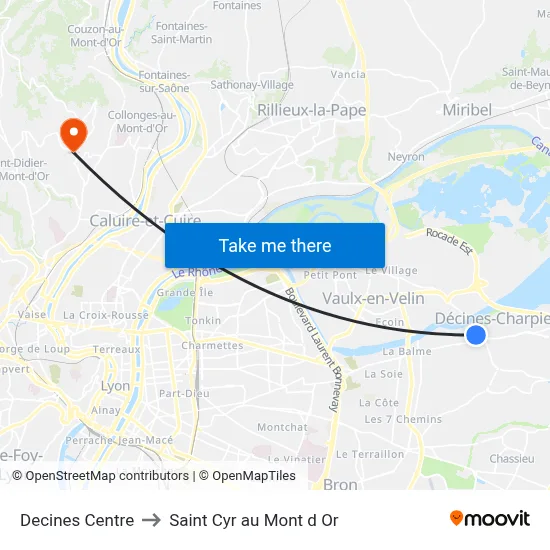 Decines Centre to Saint Cyr au Mont d Or map