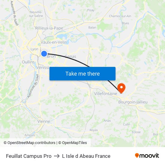 Feuillat Campus Pro to L Isle d Abeau France map