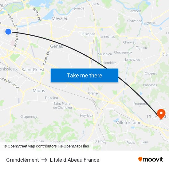 Grandclément to L Isle d Abeau France map