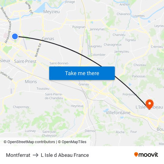 Montferrat to L Isle d Abeau France map