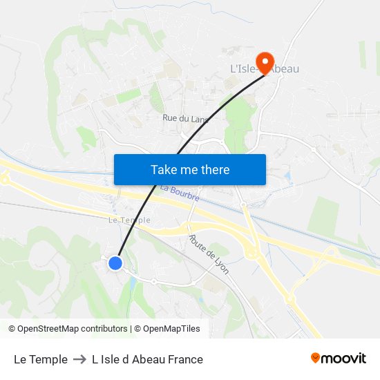 Le Temple to L Isle d Abeau France map