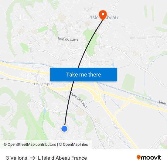 3 Vallons to L Isle d Abeau France map
