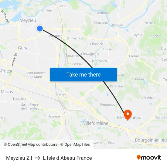Meyzieu Z.I to L Isle d Abeau France map