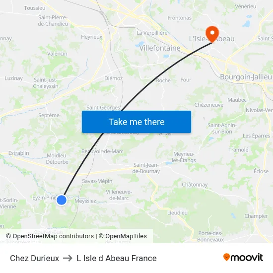 Chez Durieux to L Isle d Abeau France map