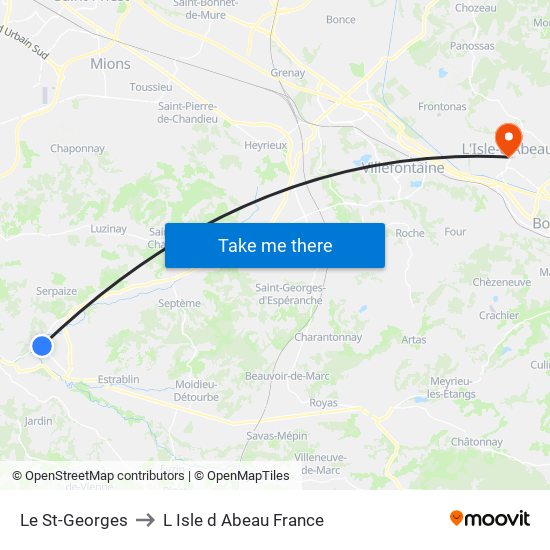 Le St-Georges to L Isle d Abeau France map