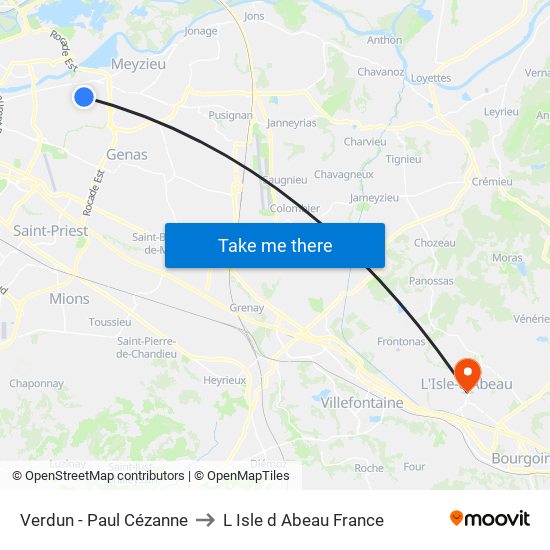 Verdun - Paul Cézanne to L Isle d Abeau France map