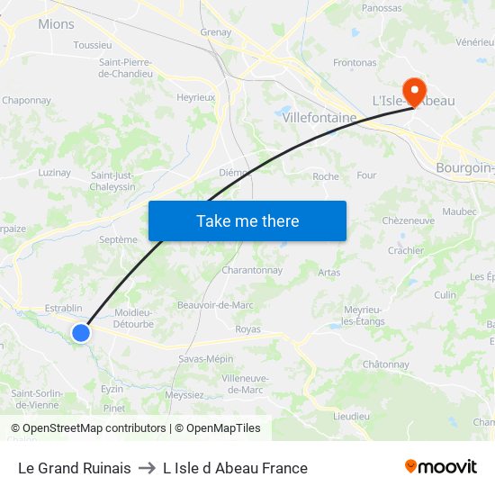 Le Grand Ruinais to L Isle d Abeau France map