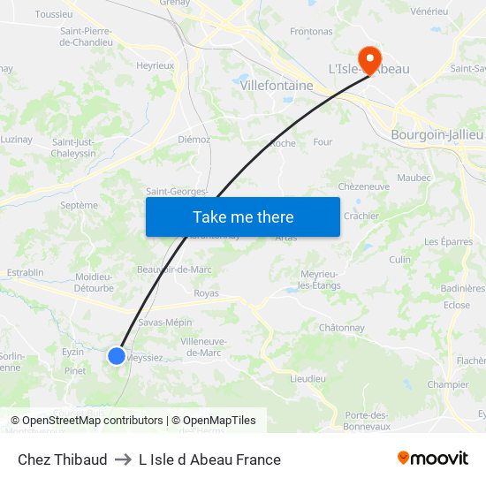 Chez Thibaud to L Isle d Abeau France map