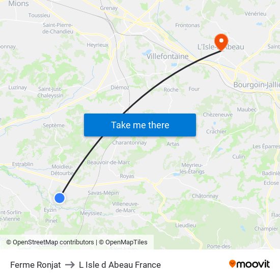 Ferme Ronjat to L Isle d Abeau France map