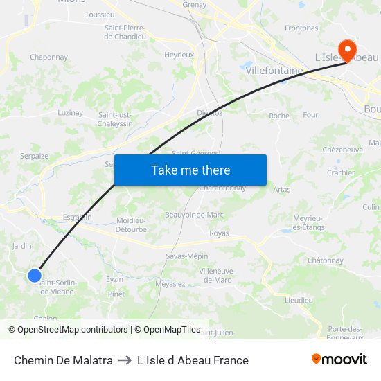 Chemin De Malatra to L Isle d Abeau France map