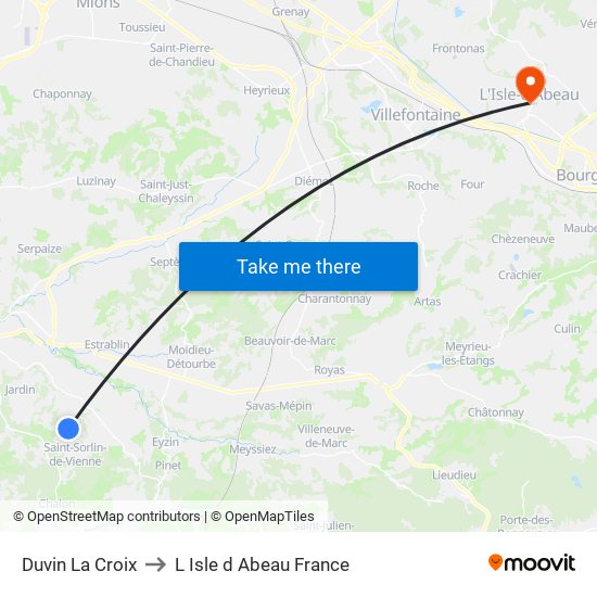 Duvin La Croix to L Isle d Abeau France map