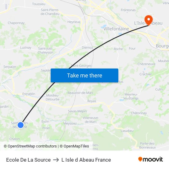 Ecole De La Source to L Isle d Abeau France map