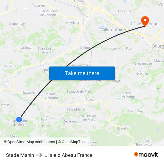 Stade Manin to L Isle d Abeau France map