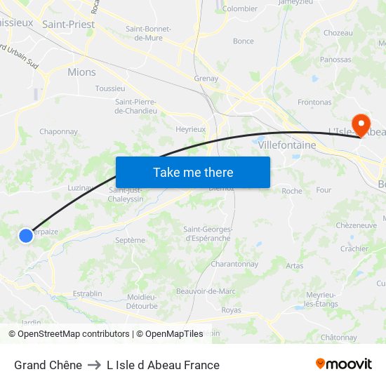 Grand Chêne to L Isle d Abeau France map