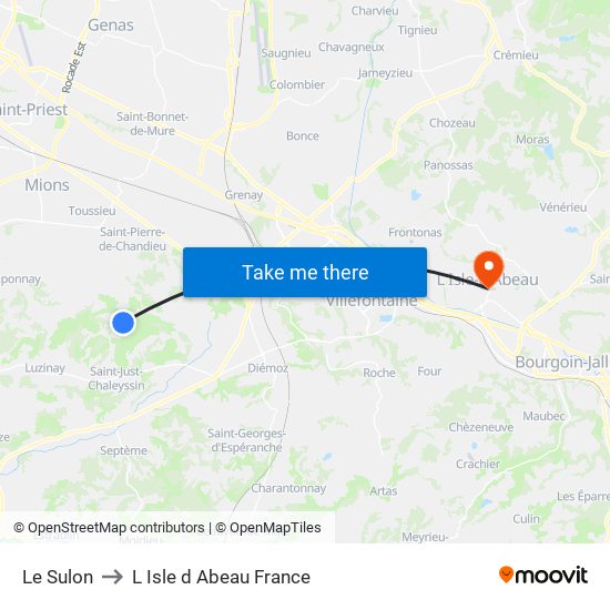 Le Sulon to L Isle d Abeau France map